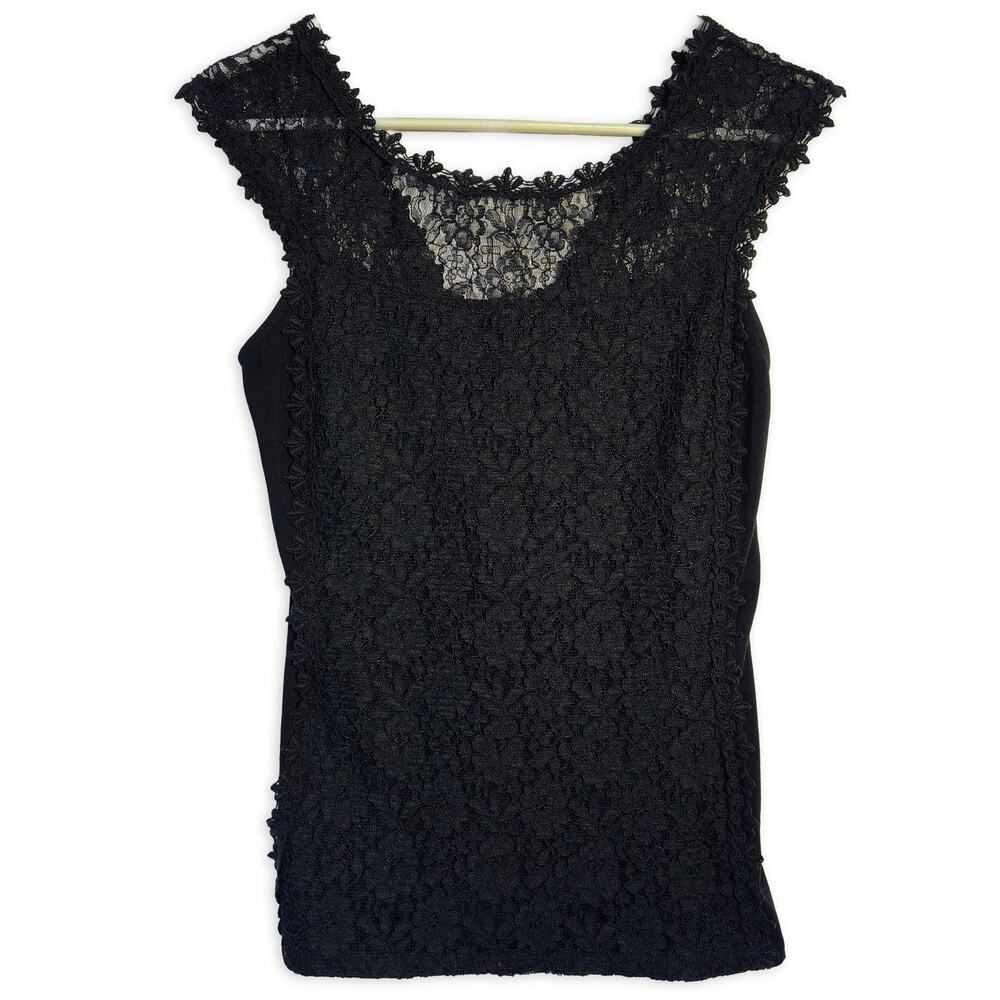 Express Black Lace Front Sleeveless Top Women’s Sheer Neckline Size M